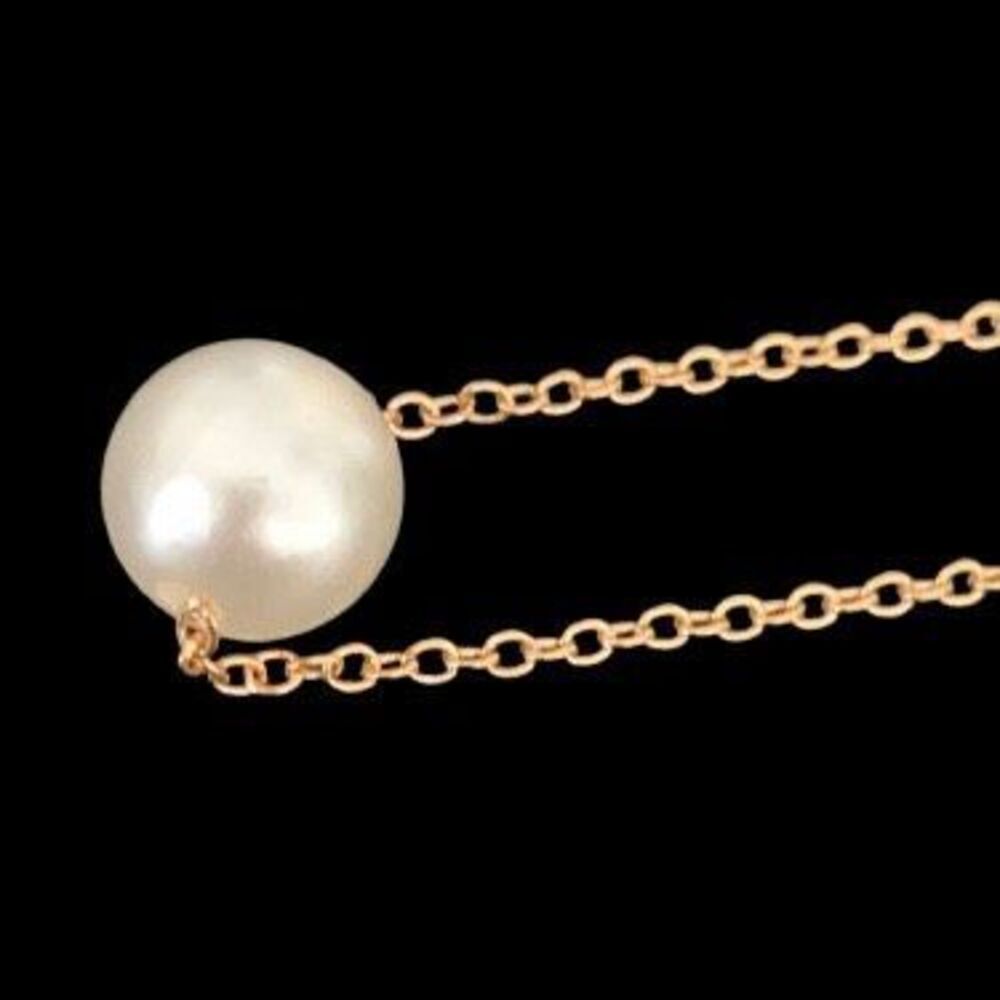Minimalist Single Floating Faux Pearl Necklace, Gold Tone Chain